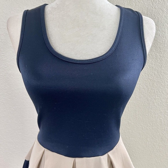 Flashing Lights Size Small Flare Party Dress Striped Dark Navy Blue & Off White - Picture 2 of 15